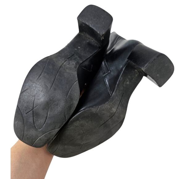 Vintage Y2K 6.5 Black Leather Square Toe Minimalist Whimsygoth Boot Grunge - Picture 5 of 6